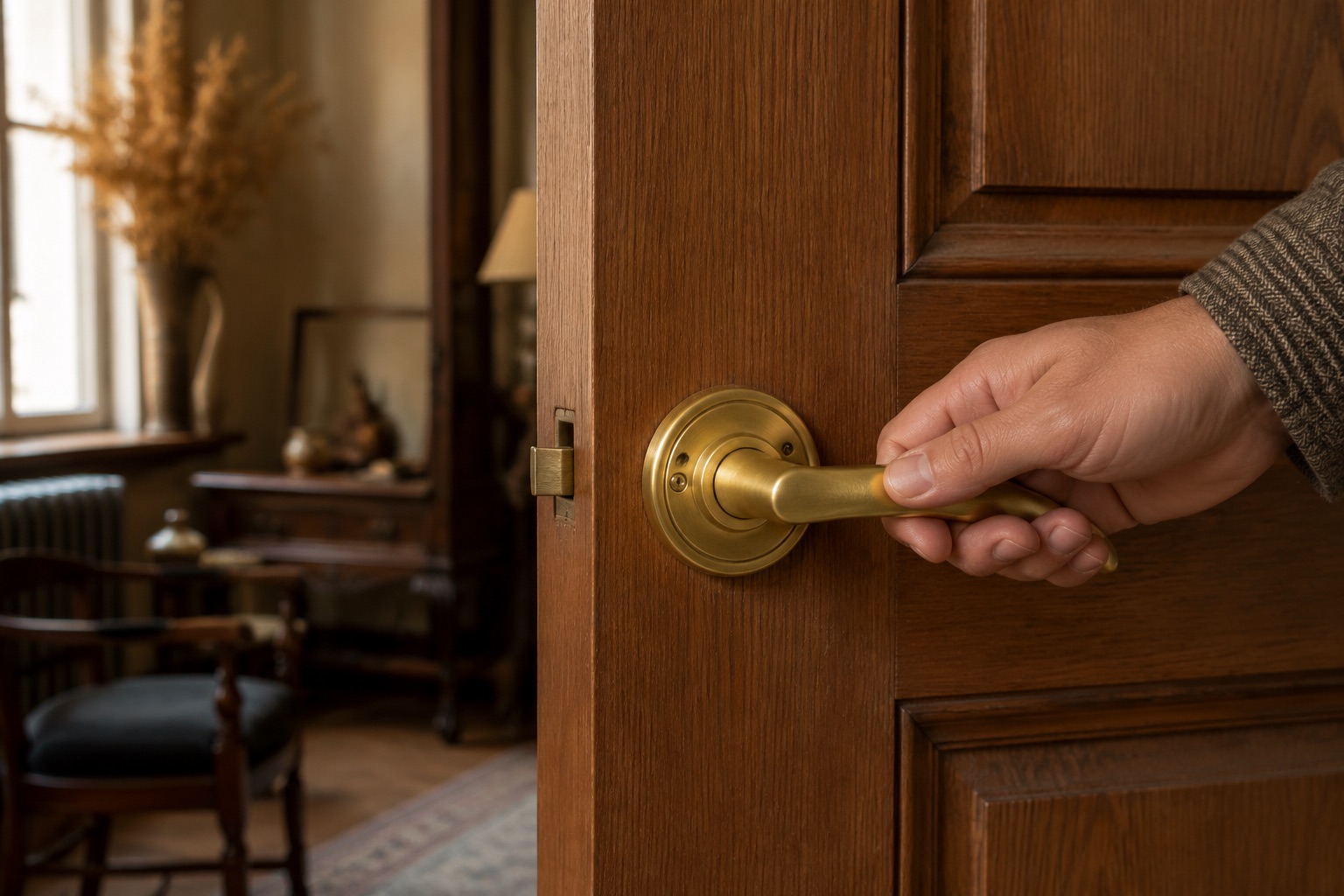 Solid Brass Door Handle Pair in use